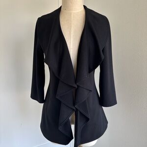Black Calvin Klein Ruffle Front Lined 3/4 Sleeve Jacket- Size 2